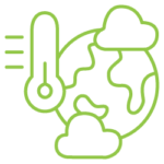 Climate change icon: A globe with thermometer.