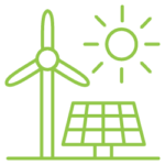 Alternative Energy icon: windmill, solar panel and sun.