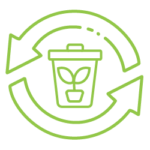 Zero Waste icon: recycle arrows with sprout in the center