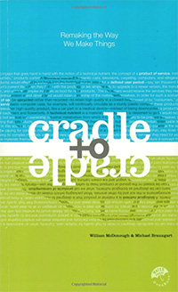 Book cover: Cradle to Cradle. Image of car created from type, then flipped to mirror itself.